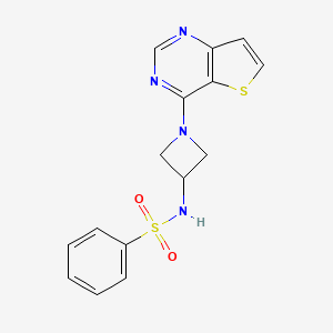 molecular formula C15H14N4O2S2 B2364216 N-(1-Thieno[3,2-d]pyrimidin-4-ylazetidin-3-yl)benzenesulfonamide CAS No. 2380180-01-6