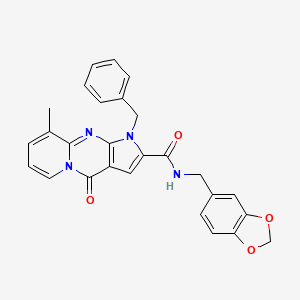 molecular formula C27H22N4O4 B2364227 N-(1,3-benzodioxol-5-ylmethyl)-1-benzyl-9-methyl-4-oxo-1,4-dihydropyrido[1,2-a]pyrrolo[2,3-d]pyrimidine-2-carboxamide CAS No. 900898-73-9