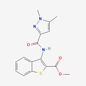 molecular formula C16H15N3O3S B2364280 methyl 3-(1,5-dimethyl-1H-pyrazole-3-carboxamido)benzo[b]thiophene-2-carboxylate CAS No. 1013769-33-9