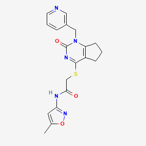 molecular formula C19H19N5O3S B2364320 N-(5-methyl-1,2-oxazol-3-yl)-2-({2-oxo-1-[(pyridin-3-yl)methyl]-1H,2H,5H,6H,7H-cyclopenta[d]pyrimidin-4-yl}sulfanyl)acetamide CAS No. 946374-48-7