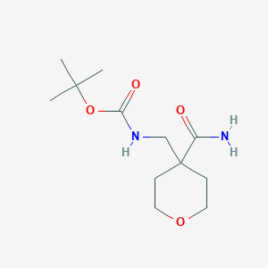 molecular formula C12H22N2O4 B2364362 tert-butyl N-[(4-carbamoyloxan-4-yl)methyl]carbamate CAS No. 1387936-82-4