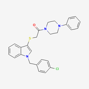 2-[1-[(4-Chlorophenyl)methyl]indol-3-yl]sulfanyl-1-(4-phenylpiperazin-1-yl)ethanone