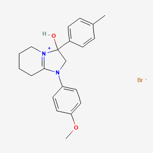 molecular formula C21H25BrN2O2 B2364409 3-Hydroxy-1-(4-methoxyphenyl)-3-(p-tolyl)-2,3,5,6,7,8-hexahydroimidazo[1,2-a]pyridin-1-ium bromide CAS No. 1106749-96-5