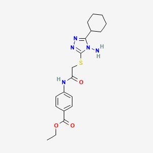 molecular formula C19H25N5O3S B2364437 ethyl 4-(2-((4-amino-5-cyclohexyl-4H-1,2,4-triazol-3-yl)thio)acetamido)benzoate CAS No. 887838-65-5