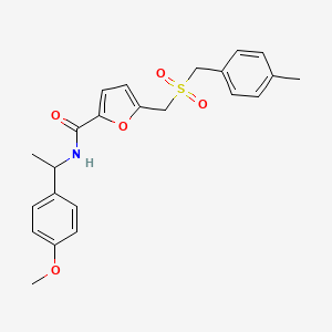 molecular formula C23H25NO5S B2364447 N-(1-(4-methoxyphenyl)ethyl)-5-(((4-methylbenzyl)sulfonyl)methyl)furan-2-carboxamide CAS No. 1448127-93-2