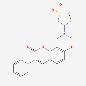 molecular formula C21H19NO5S B2364463 9-(1,1-dioxidotetrahydrothiophen-3-yl)-3-phenyl-9,10-dihydrochromeno[8,7-e][1,3]oxazin-2(8H)-one CAS No. 951945-38-3
