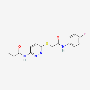 molecular formula C15H15FN4O2S B2364495 N-(6-((2-((4-fluorophenyl)amino)-2-oxoethyl)thio)pyridazin-3-yl)propionamide CAS No. 1021061-08-4