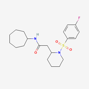molecular formula C20H29FN2O3S B2364571 N-cycloheptyl-2-(1-((4-fluorophenyl)sulfonyl)piperidin-2-yl)acetamide CAS No. 1021074-63-4