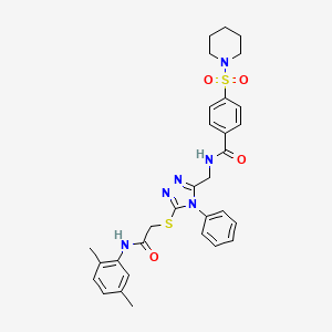 molecular formula C31H34N6O4S2 B2364573 N-{[5-({[(2,5-dimethylphenyl)carbamoyl]methyl}sulfanyl)-4-phenyl-4H-1,2,4-triazol-3-yl]methyl}-4-(piperidine-1-sulfonyl)benzamide CAS No. 392682-58-5