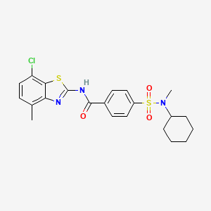 molecular formula C22H24ClN3O3S2 B2364596 N-(7-chloro-4-methyl-1,3-benzothiazol-2-yl)-4-[cyclohexyl(methyl)sulfamoyl]benzamide CAS No. 896676-03-2