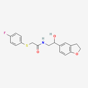 molecular formula C18H18FNO3S B2364610 N-(2-(2,3-dihydrobenzofuran-5-yl)-2-hydroxyethyl)-2-((4-fluorophenyl)thio)acetamide CAS No. 1421465-85-1
