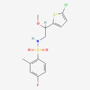 molecular formula C14H15ClFNO3S2 B2364656 N-(2-(5-chlorothiophen-2-yl)-2-methoxyethyl)-4-fluoro-2-methylbenzenesulfonamide CAS No. 2034257-49-1