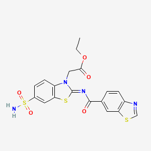 molecular formula C19H16N4O5S3 B2364660 ethyl 2-[(2Z)-2-[(1,3-benzothiazole-6-carbonyl)imino]-6-sulfamoyl-2,3-dihydro-1,3-benzothiazol-3-yl]acetate CAS No. 865248-42-6