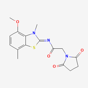 molecular formula C16H17N3O4S B2364684 2-(2,5-dioxopyrrolidin-1-yl)-N-[(2Z)-4-methoxy-3,7-dimethyl-2,3-dihydro-1,3-benzothiazol-2-ylidene]acetamide CAS No. 868370-72-3