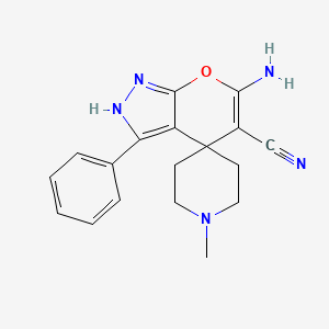 molecular formula C18H19N5O B2364729 6-amino-10-methyl-3-phenylspiro[4H-pyrano[2,3-c]pyrazole-4,4'-piperidine]-5-ca rbonitrile CAS No. 309926-97-4