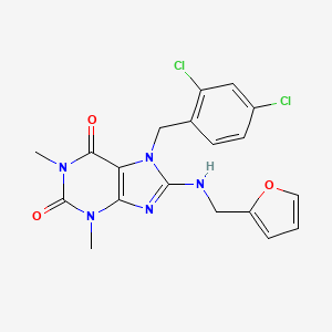 molecular formula C19H17Cl2N5O3 B2364745 7-[(2,4-Dichlorophenyl)methyl]-8-(furan-2-ylmethylamino)-1,3-dimethylpurine-2,6-dione CAS No. 327101-36-0