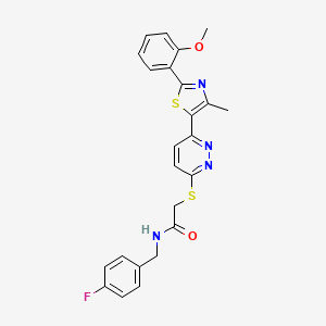 molecular formula C24H21FN4O2S2 B2364770 N-(4-fluorobenzyl)-2-((6-(2-(2-methoxyphenyl)-4-methylthiazol-5-yl)pyridazin-3-yl)thio)acetamide CAS No. 954662-15-8