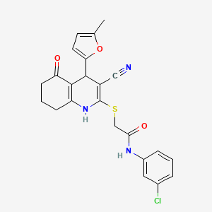 molecular formula C23H20ClN3O3S B2364814 N-(3-chlorophenyl)-2-{[3-cyano-4-(5-methylfuran-2-yl)-5-oxo-1,4,5,6,7,8-hexahydroquinolin-2-yl]sulfanyl}acetamide CAS No. 369394-96-7