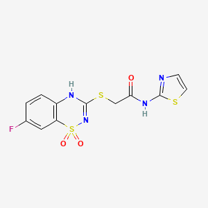 molecular formula C12H9FN4O3S3 B2364845 2-[(7-fluoro-1,1-dioxo-4H-1lambda6,2,4-benzothiadiazin-3-yl)sulfanyl]-N-(1,3-thiazol-2-yl)acetamide CAS No. 899966-25-7