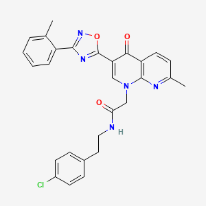 molecular formula C28H24ClN5O3 B2364863 N-[2-(4-chlorophenyl)ethyl]-2-{7-methyl-3-[3-(2-methylphenyl)-1,2,4-oxadiazol-5-yl]-4-oxo-1,4-dihydro-1,8-naphthyridin-1-yl}acetamide CAS No. 1029770-06-6