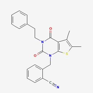 2-{[5,6-dimethyl-2,4-dioxo-3-(2-phenylethyl)-3,4-dihydrothieno[2,3-d]pyrimidin-1(2H)-yl]methyl}benzonitrile