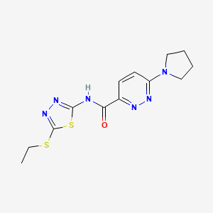 molecular formula C13H16N6OS2 B2365116 N-(5-(ethylthio)-1,3,4-thiadiazol-2-yl)-6-(pyrrolidin-1-yl)pyridazine-3-carboxamide CAS No. 1396784-92-1
