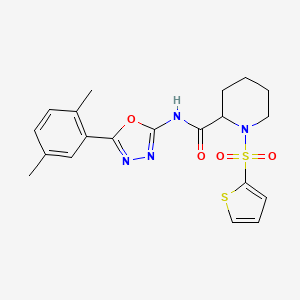 molecular formula C20H22N4O4S2 B2365133 N-(5-(2,5-dimethylphenyl)-1,3,4-oxadiazol-2-yl)-1-(thiophen-2-ylsulfonyl)piperidine-2-carboxamide CAS No. 1097900-00-9