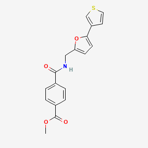 molecular formula C18H15NO4S B2365139 Methyl 4-(((5-(thiophen-3-yl)furan-2-yl)methyl)carbamoyl)benzoate CAS No. 2034564-33-3