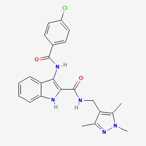 molecular formula C23H22ClN5O2 B2365147 3-(4-chlorobenzamido)-N-((1,3,5-trimethyl-1H-pyrazol-4-yl)methyl)-1H-indole-2-carboxamide CAS No. 1173784-93-4