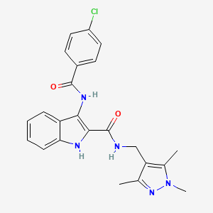 3-(4-chlorobenzamido)-N-((1,3,5-trimethyl-1H-pyrazol-4-yl)methyl)-1H-indole-2-carboxamide