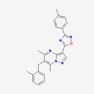 B2365157 5-(5,7-Dimethyl-6-(2-methylbenzyl)pyrazolo[1,5-a]pyrimidin-3-yl)-3-(p-tolyl)-1,2,4-oxadiazole CAS No. 1031558-75-4