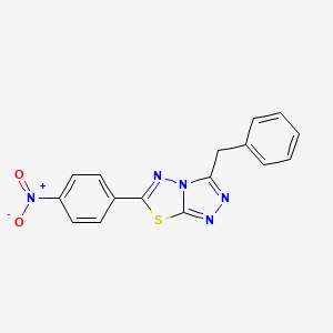 molecular formula C16H11N5O2S B2365161 3-Benzyl-6-(4-nitrophenyl)-[1,2,4]triazolo[3,4-b][1,3,4]thiadiazole CAS No. 496842-82-1