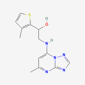molecular formula C13H15N5OS B2365181 1-(3-Methylthiophen-2-yl)-2-[(5-methyl-[1,2,4]triazolo[1,5-a]pyrimidin-7-yl)amino]ethanol CAS No. 2380171-92-4