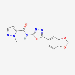 molecular formula C14H11N5O4 B2365224 N-(5-(benzo[d][1,3]dioxol-5-yl)-1,3,4-oxadiazol-2-yl)-1-methyl-1H-pyrazole-5-carboxamide CAS No. 1171394-26-5