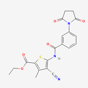 molecular formula C20H17N3O5S B2365243 Ethyl 4-cyano-5-(3-(2,5-dioxopyrrolidin-1-yl)benzamido)-3-methylthiophene-2-carboxylate CAS No. 896322-37-5