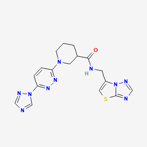 molecular formula C17H18N10OS B2365244 1-[6-(1H-1,2,4-triazol-1-yl)pyridazin-3-yl]-N-({[1,2,4]triazolo[3,2-b][1,3]thiazol-6-yl}methyl)piperidine-3-carboxamide CAS No. 1798487-25-8
