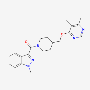 molecular formula C21H25N5O2 B2365269 (4-(((5,6-dimethylpyrimidin-4-yl)oxy)methyl)piperidin-1-yl)(1-methyl-1H-indazol-3-yl)methanone CAS No. 2320211-06-9