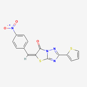 molecular formula C15H8N4O3S2 B2365309 (E)-5-(4-nitrobenzylidene)-2-(thiophen-2-yl)thiazolo[3,2-b][1,2,4]triazol-6(5H)-one CAS No. 606958-84-3