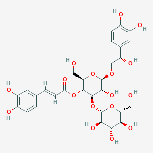 molecular formula C29H36O17 B236532 [6-[2-(3,4-Dihydroxyphenyl)-2-hydroxyethoxy]-5-hydroxy-2-(hydroxymethyl)-4-[3,4,5-trihydroxy-6-(hydroxymethyl)oxan-2-yl]oxyoxan-3-yl] 3-(3,4-dihydroxyphenyl)prop-2-enoate CAS No. 132278-04-7
