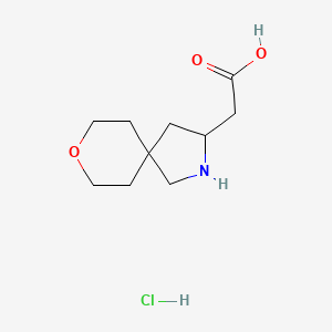 molecular formula C10H18ClNO3 B2365335 2-(8-Oxa-2-azaspiro[4.5]decan-3-yl)acetic acid hydrochloride CAS No. 2230799-03-6