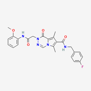 molecular formula C25H24FN5O4 B2365336 N-[(4-fluorophenyl)methyl]-2-{[(2-methoxyphenyl)carbamoyl]methyl}-6,8-dimethyl-1-oxo-1H,2H-pyrrolo[1,2-d][1,2,4]triazine-7-carboxamide CAS No. 1215723-05-9