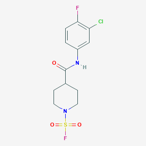 molecular formula C12H13ClF2N2O3S B2365344 4-[(3-Chloro-4-fluorophenyl)carbamoyl]piperidine-1-sulfonyl fluoride CAS No. 2411304-67-9