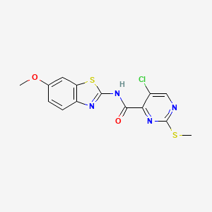 molecular formula C14H11ClN4O2S2 B2365369 5-chloro-N-(6-methoxy-1,3-benzothiazol-2-yl)-2-(methylsulfanyl)pyrimidine-4-carboxamide CAS No. 835897-51-3