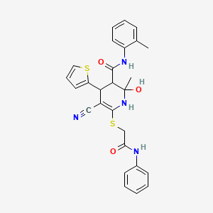 5-cyano-2-hydroxy-2-methyl-6-((2-oxo-2-(phenylamino)ethyl)thio)-4-(thiophen-2-yl)-N-(o-tolyl)-1,2,3,4-tetrahydropyridine-3-carboxamide