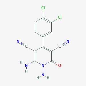 molecular formula C13H7Cl2N5O B2365387 1,6-Diamino-4-(3,4-dichlorophenyl)-2-oxo-1,2-dihydropyridine-3,5-dicarbonitrile CAS No. 725699-99-0