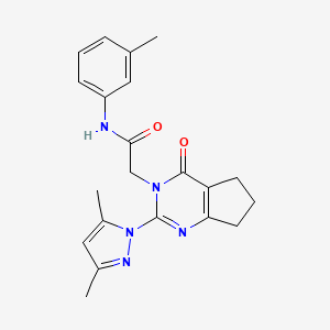 molecular formula C21H23N5O2 B2365392 2-(2-(3,5-dimethyl-1H-pyrazol-1-yl)-4-oxo-4,5,6,7-tetrahydro-3H-cyclopenta[d]pyrimidin-3-yl)-N-(m-tolyl)acetamide CAS No. 1006785-48-3