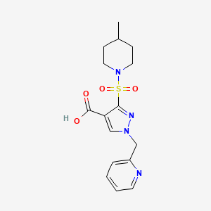 molecular formula C16H20N4O4S B2365401 3-((4-methylpiperidin-1-yl)sulfonyl)-1-(pyridin-2-ylmethyl)-1H-pyrazole-4-carboxylic acid CAS No. 1251708-78-7