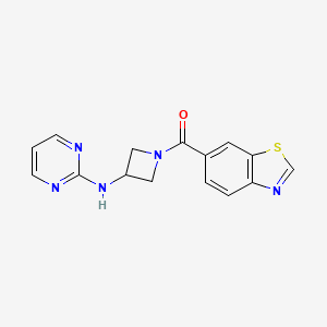 molecular formula C15H13N5OS B2365403 Benzo[d]thiazol-6-yl(3-(pyrimidin-2-ylamino)azetidin-1-yl)methanone CAS No. 2194844-18-1