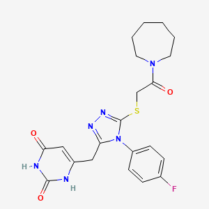 molecular formula C21H23FN6O3S B2365412 6-((5-((2-(azepan-1-yl)-2-oxoethyl)thio)-4-(4-fluorophenyl)-4H-1,2,4-triazol-3-yl)methyl)pyrimidine-2,4(1H,3H)-dione CAS No. 852153-95-8
