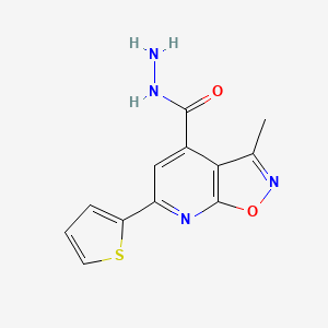 molecular formula C12H10N4O2S B2365416 3-Methyl-6-(thiophen-2-yl)isoxazolo[5,4-b]pyridine-4-carbohydrazide CAS No. 938001-69-5